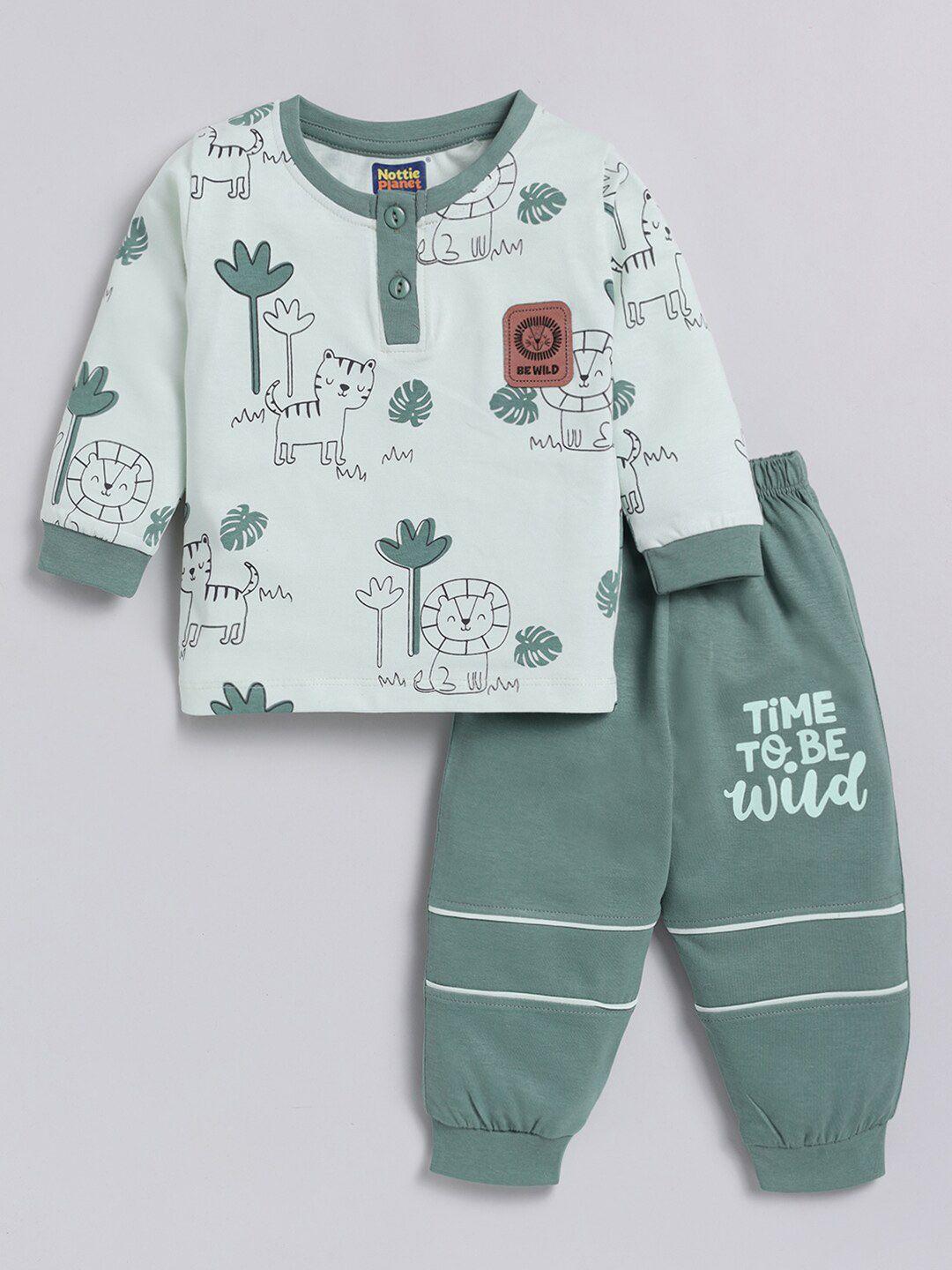 nottie planet boys printed pure cotton t-shirt with trousers