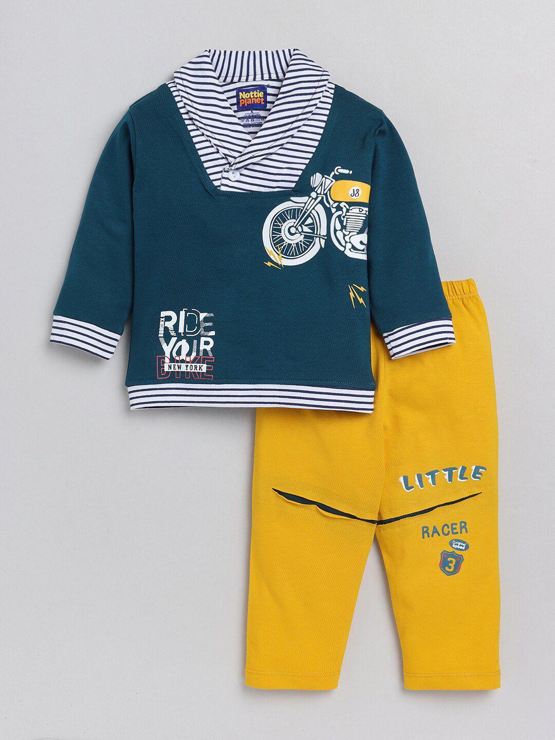 nottie planet boys printed pure cotton top with trousers