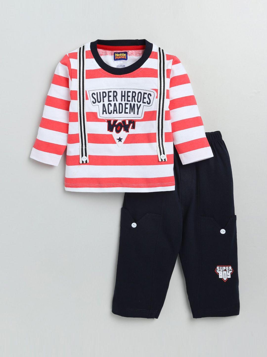 nottie planet boys red & black striped pure cotton t-shirt with pyjamas