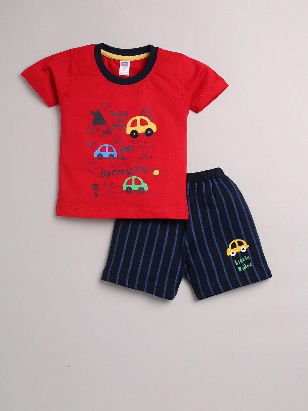 nottie planet boys red & blue printed t-shirt with shorts