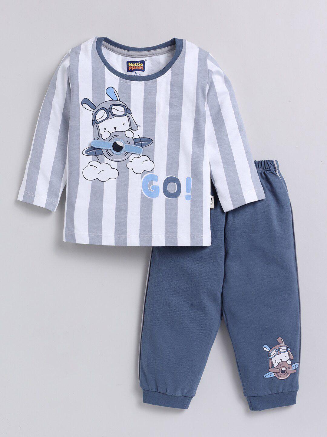 nottie planet boys striped pure cotton t-shirt with trouser