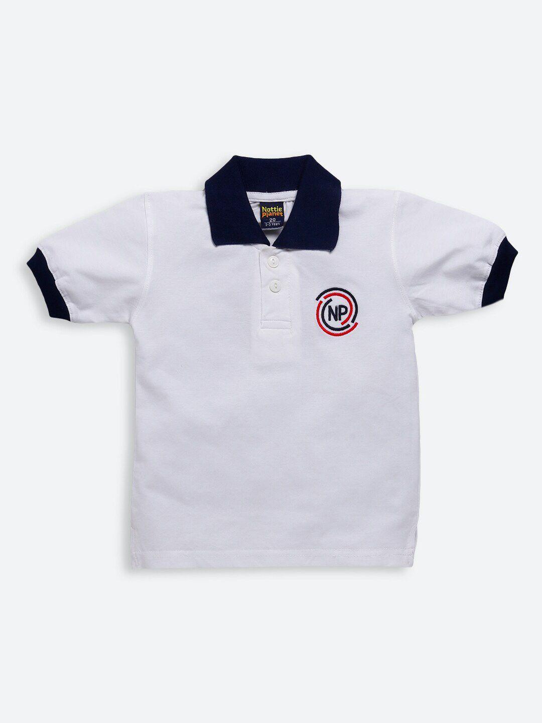 nottie planet boys white & black polo collar pure cotton t-shirt