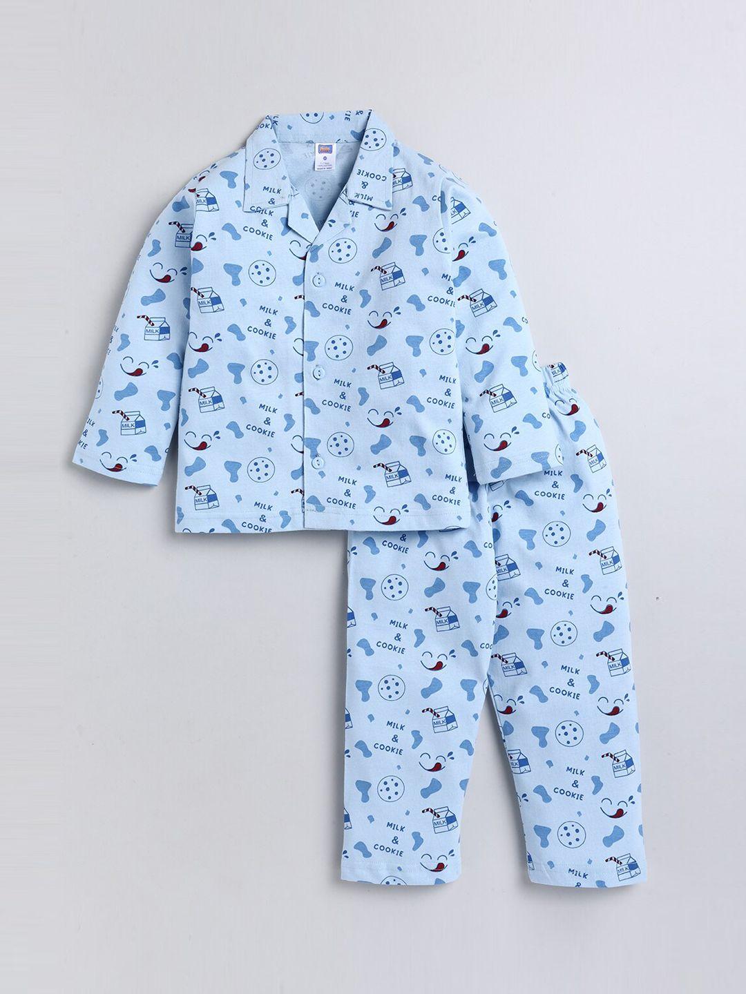 nottie planet kids blue printed pure cotton night suit