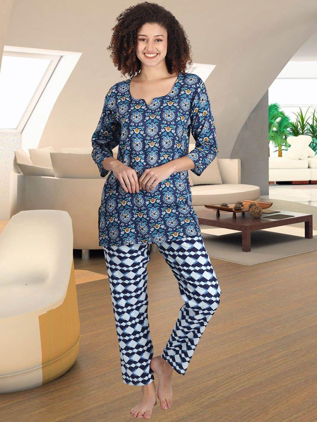 noty ethnic motifs printed pure cotton night suit