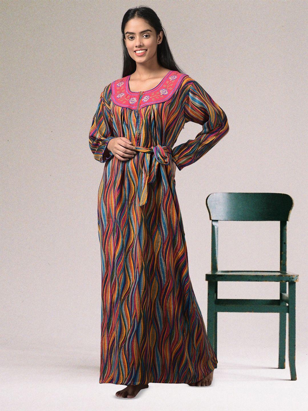 noty abstract printed embroidered tie up maxi nightdress