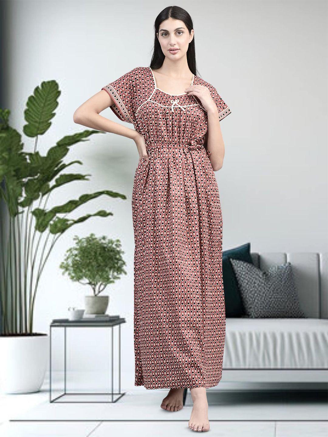 noty ethnic motifs printed square neck maxi nightdress