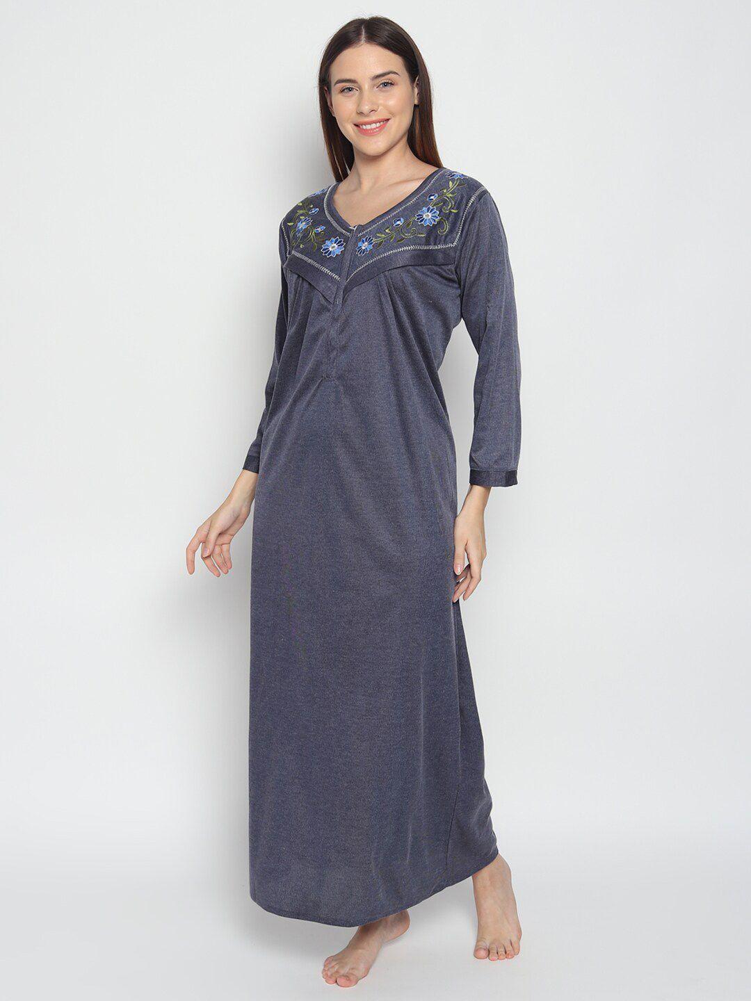 noty floral embroidered maternity & feeding maxi nightdress