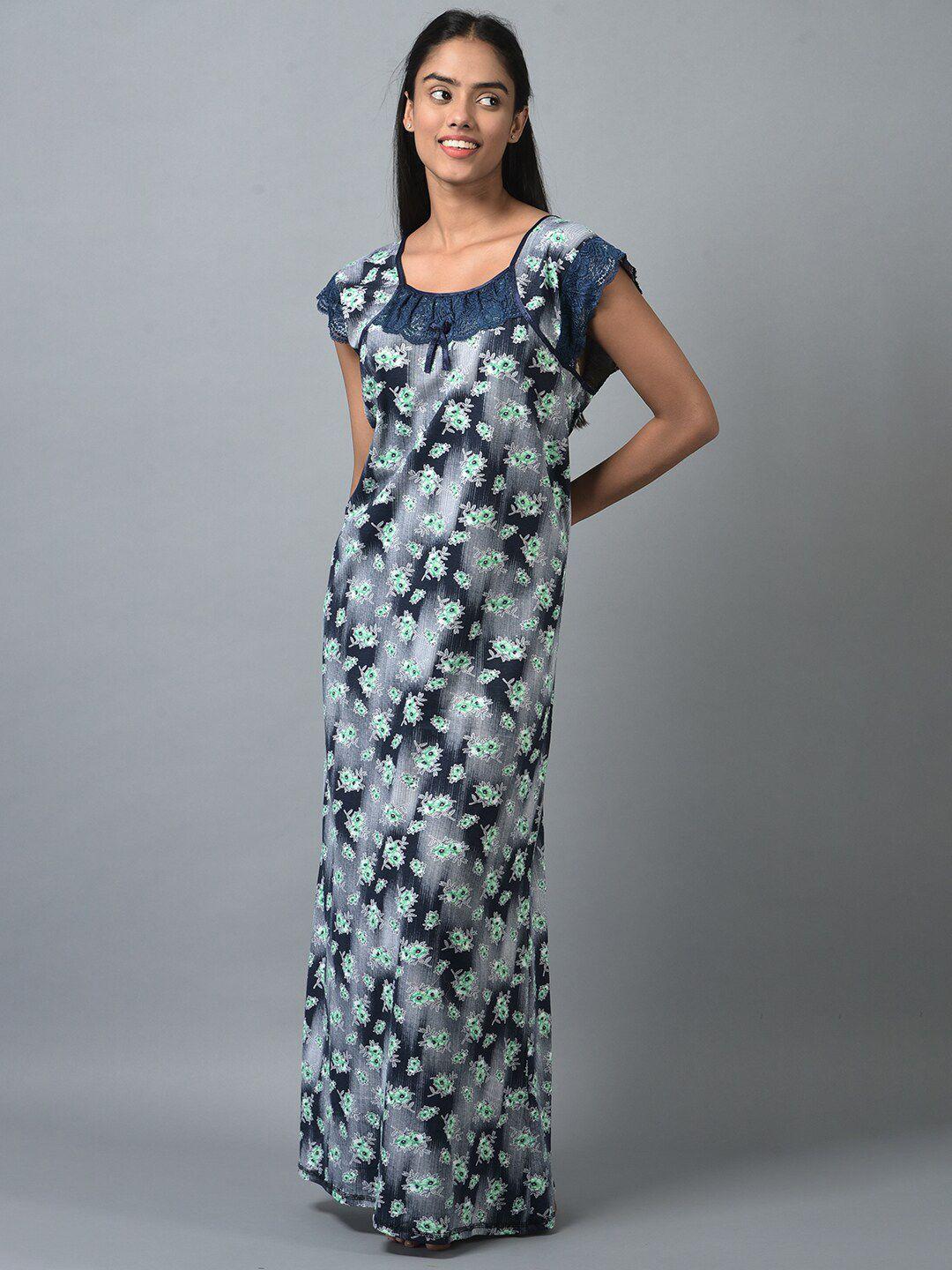 noty floral printed lace insert maxi nightdress