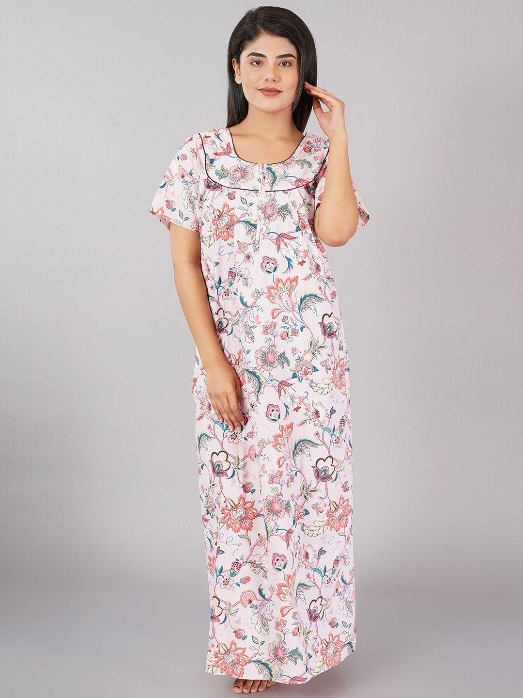 noty floral printed pure cotton maxi nightdress