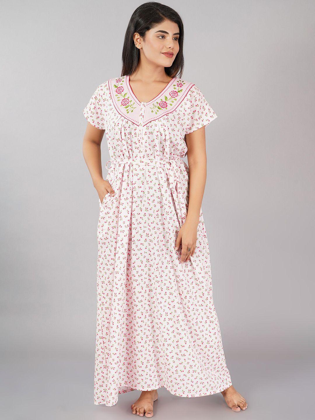 noty floral printed pure cotton maxi nightdress