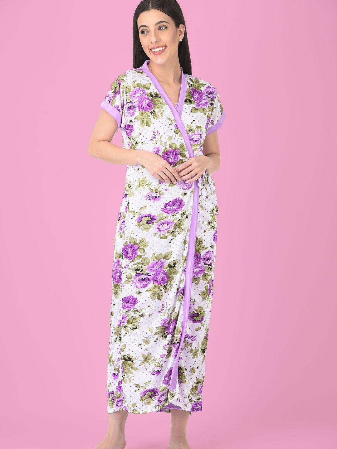 noty floral printed satin maxi nightdress with robe