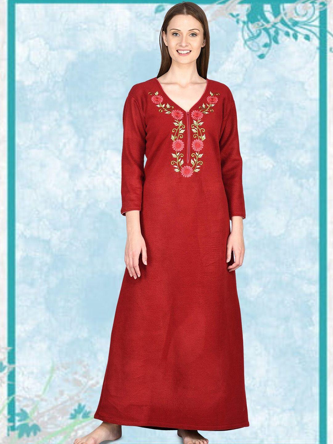 noty maroon embroidered maxi nightdress