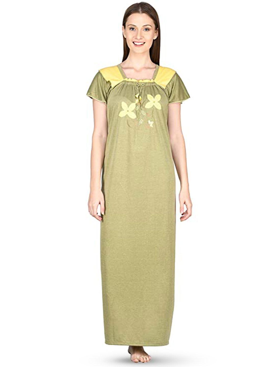 noty olive green embroidered maxi nightdress