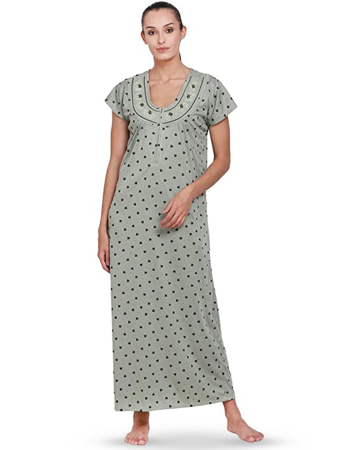 noty olive green printed maxi nightdress