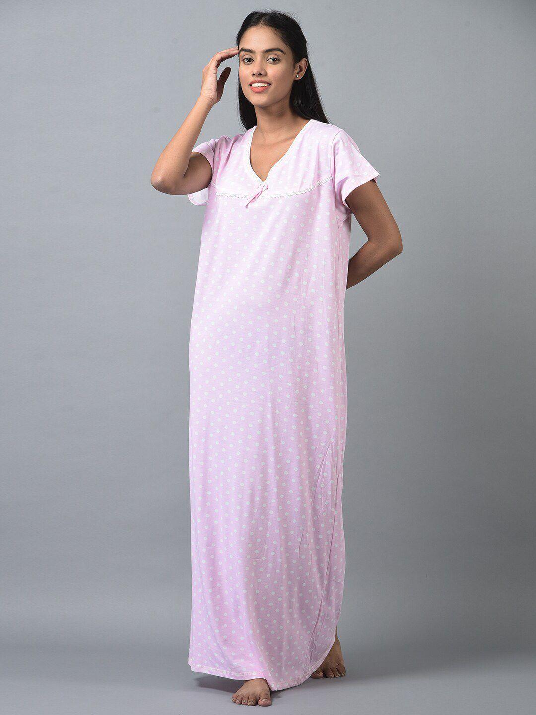 noty polka dots printed v-neck knotted maxi nightdress