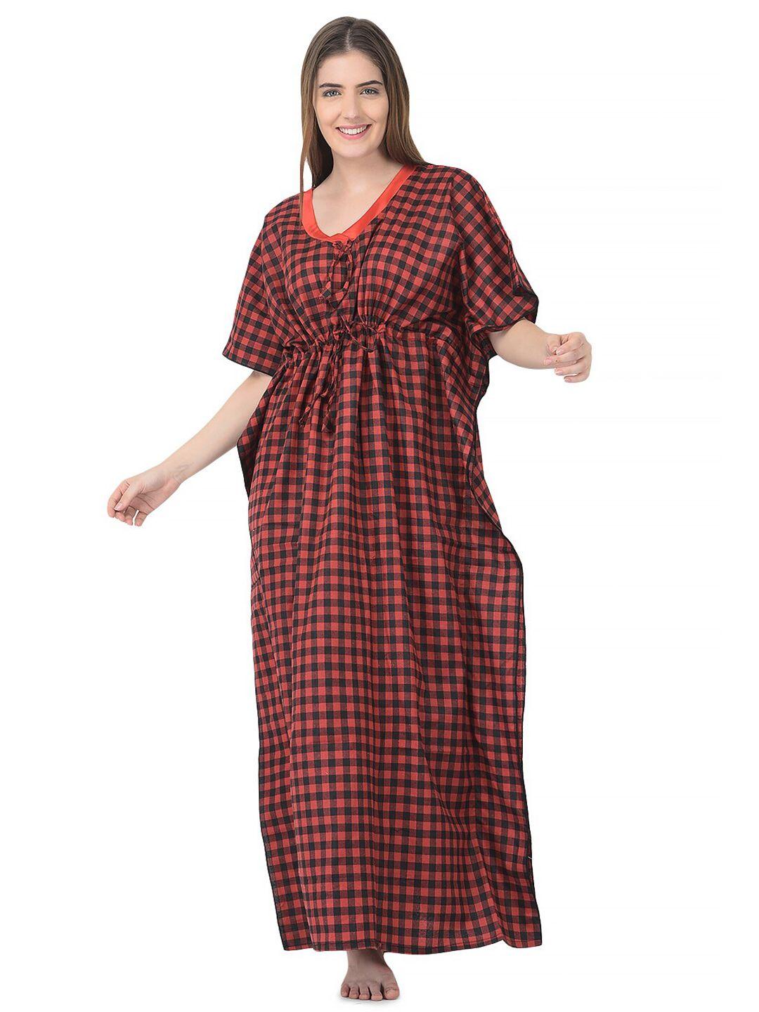 noty red checked maxi nightdress
