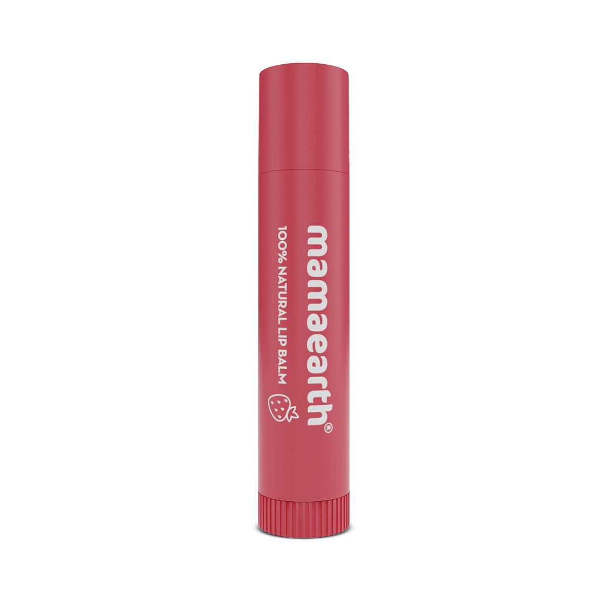 nourishing tinted 100% natural lip balm with vitamin e and strawberry for dry & chapped lips - 4 g