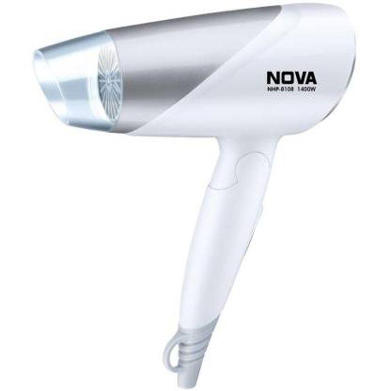 nova nhp 8108 silky shine 1400 watts hot & cold foldable hair dryer (white)
