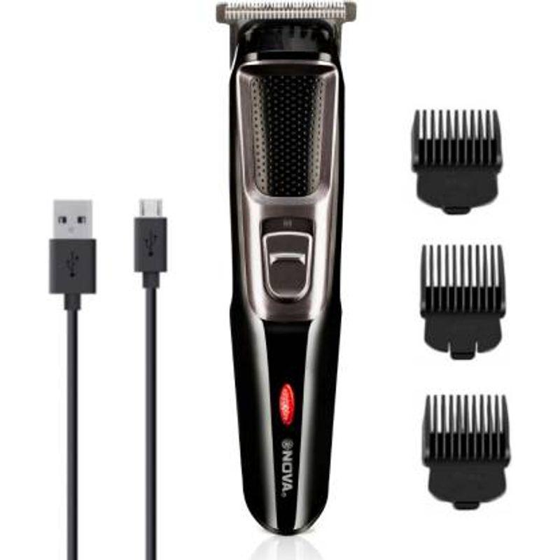 nova nht 1074 usb , cordless , rechargeable , 30 minutes runtime beard trimmer for men (black)