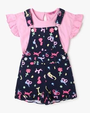 novelty print dungaree with top