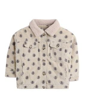 novelty print jacket with button closure
