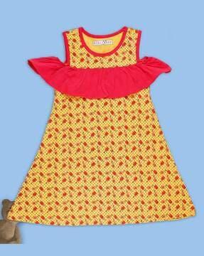 novelty print a-line dress with gathered trim