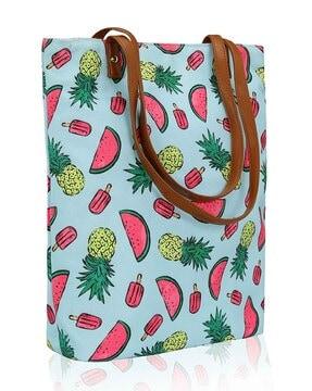 novelty print handbag with zip closure