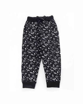 novelty print joggers with drawstring waist