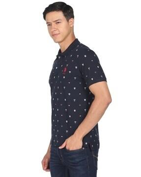 novelty print polo t-shirt with placement logo