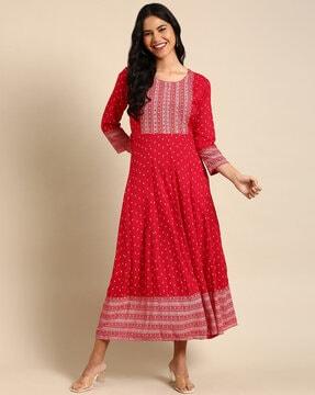 novelty print round-neck straight kurta