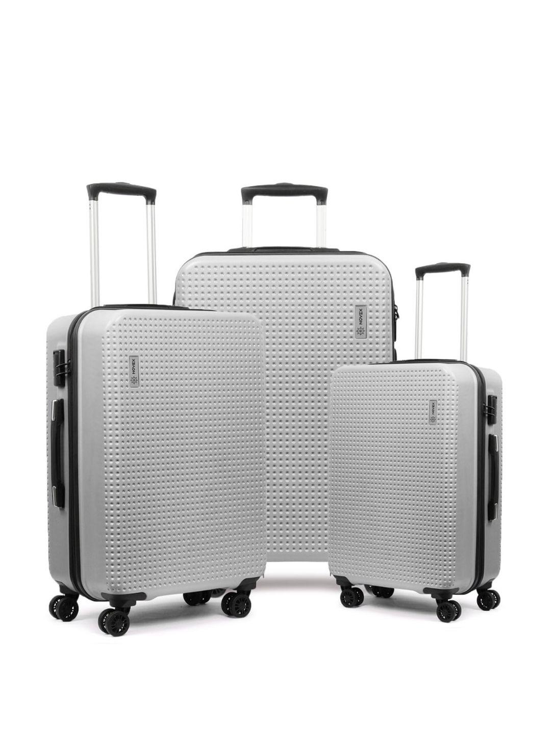 novex unisex set of 3 grey textured hard-sided trolley suitcases