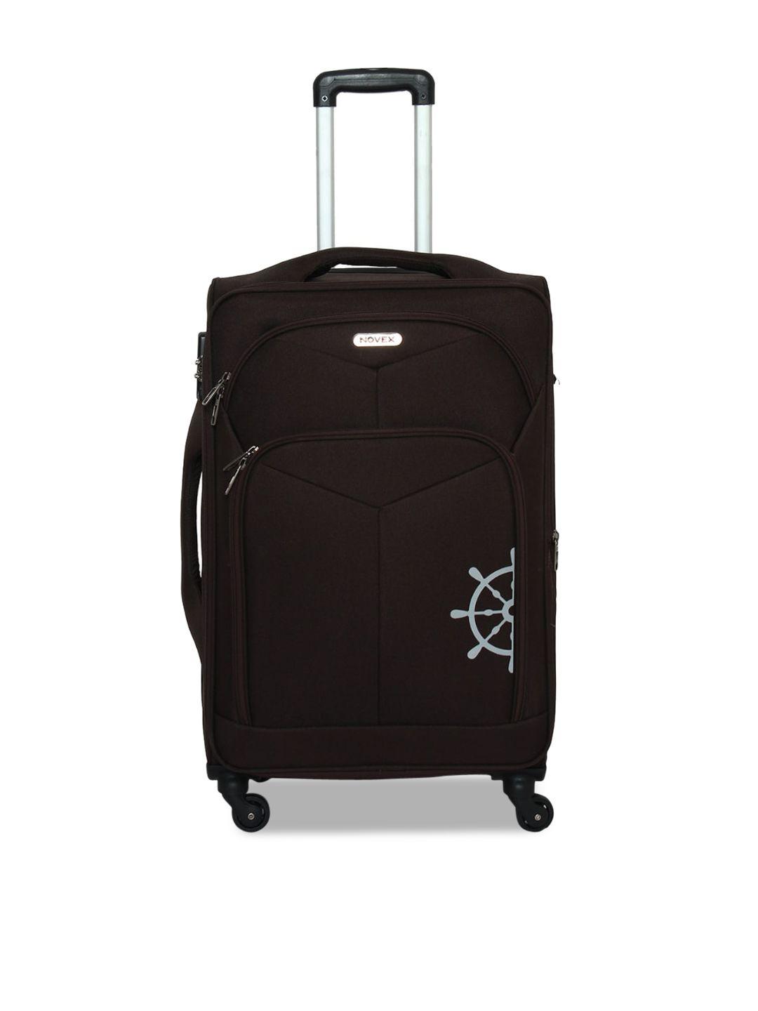 novex  brown printed soft-sided trolley suitcase