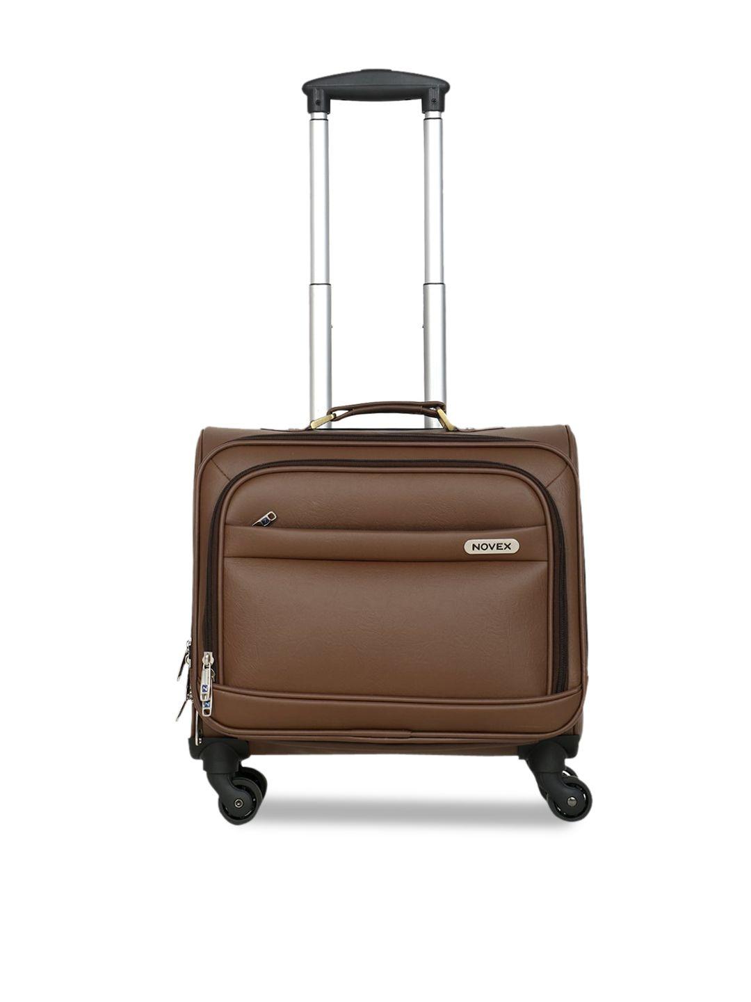 novex brown solid soft-sided cabin trolley suitcase