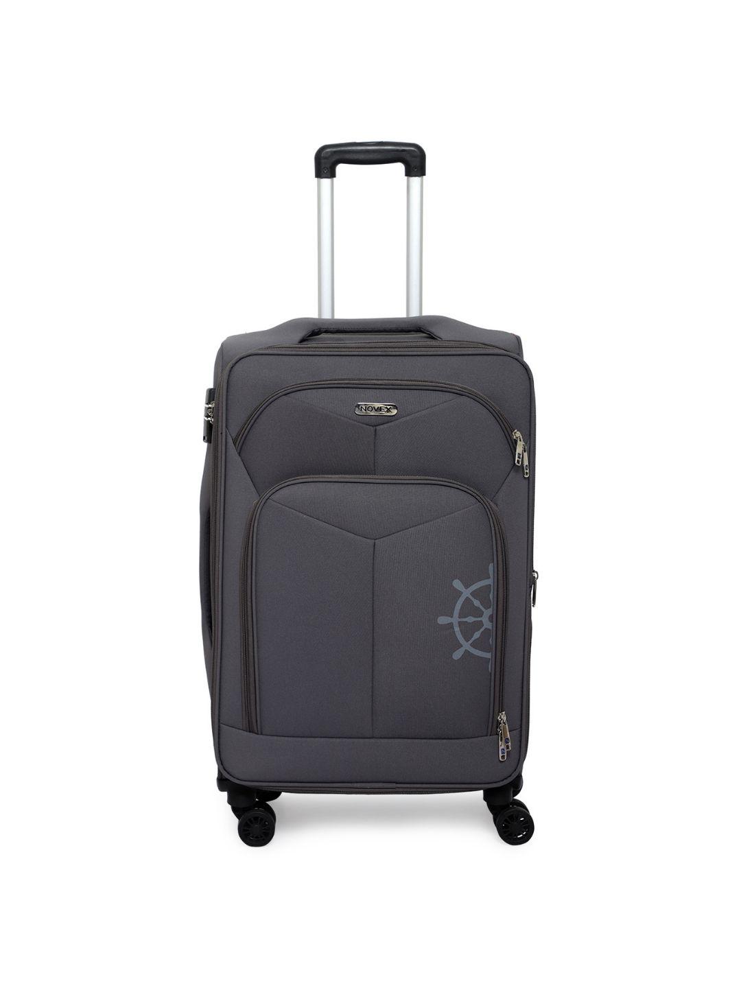 novex grey solid soft sided trolley suitcase