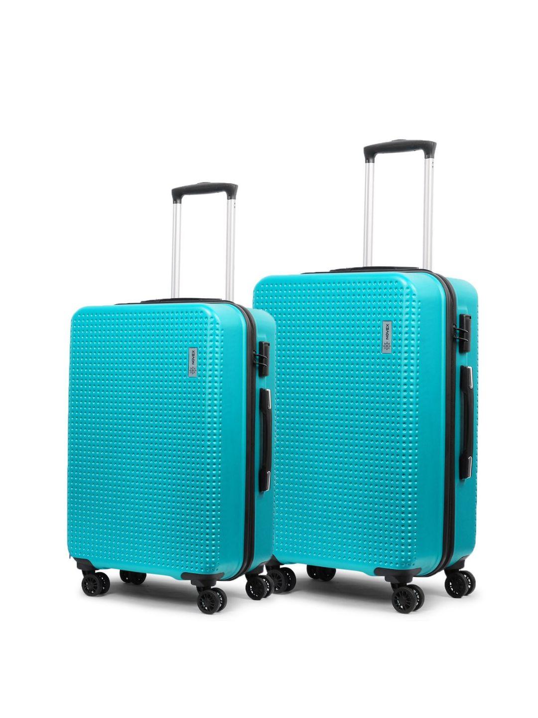 novex set of 2 teal blue textured hard-sided trolley suitcases