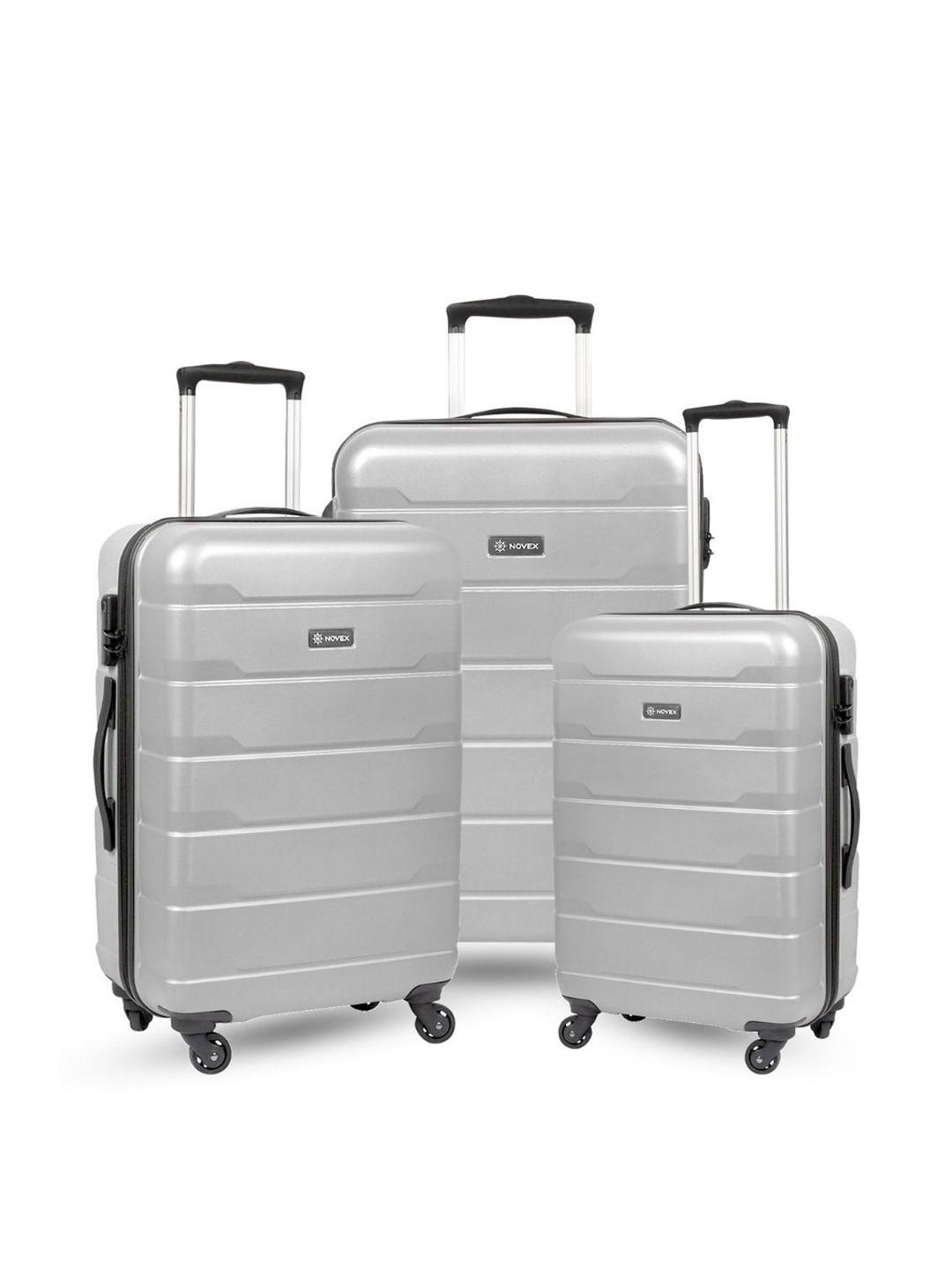 novex set of 3 silver-toned textured trolley bags