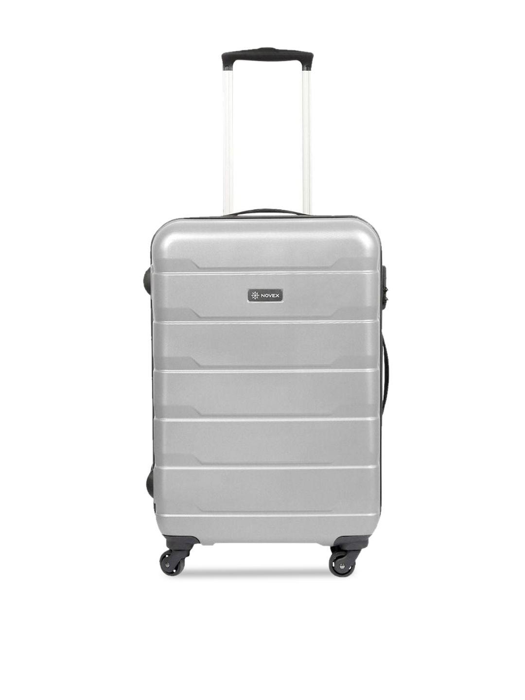 novex silver-toned & black textured trolley suitcase