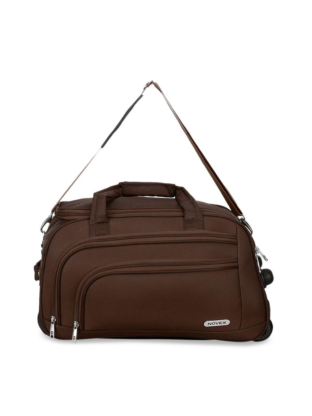 novex unisex brown solid polyester duffle bag with trolley