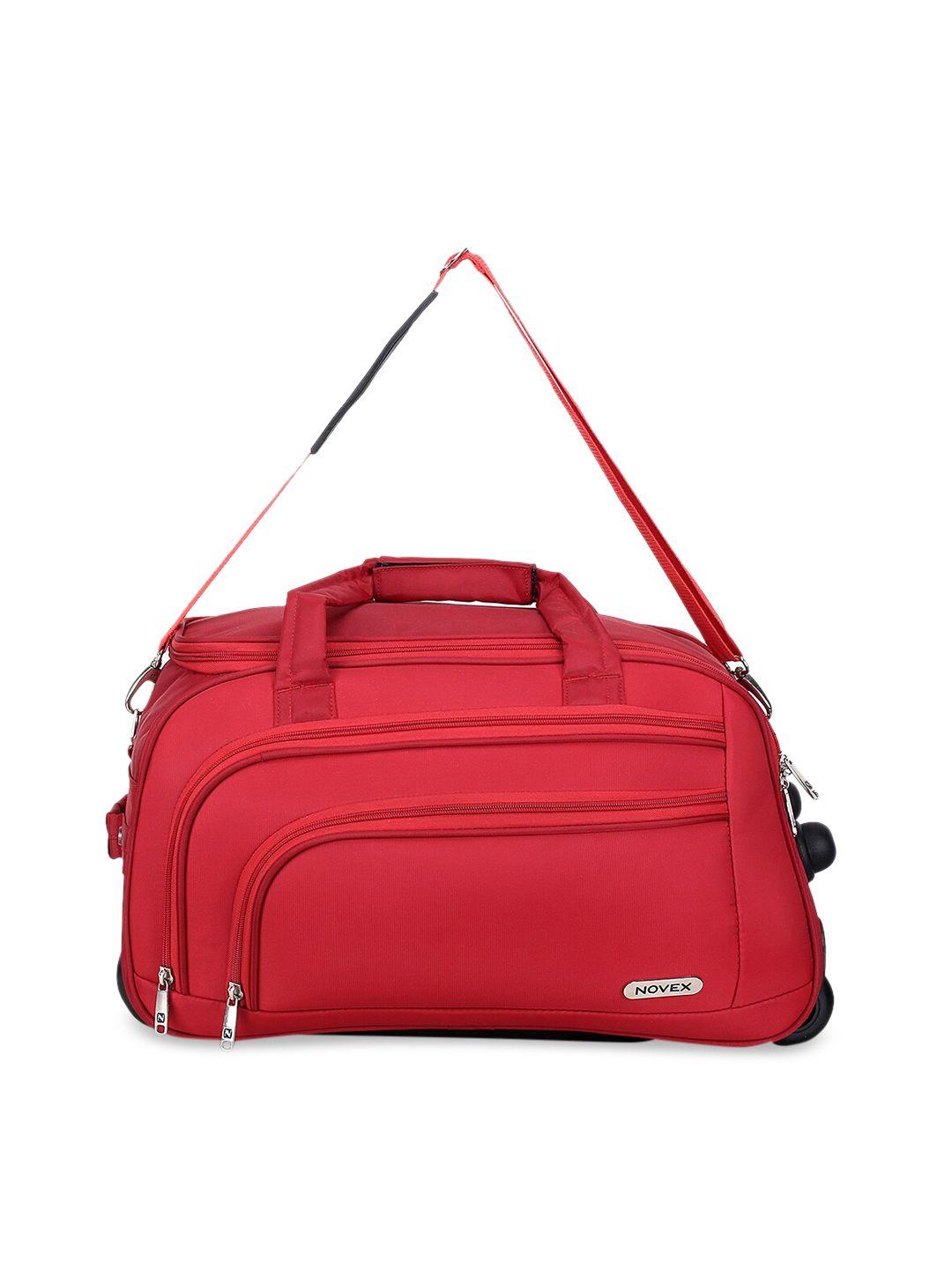 novex unisex red solid polyester duffle bag with trolley