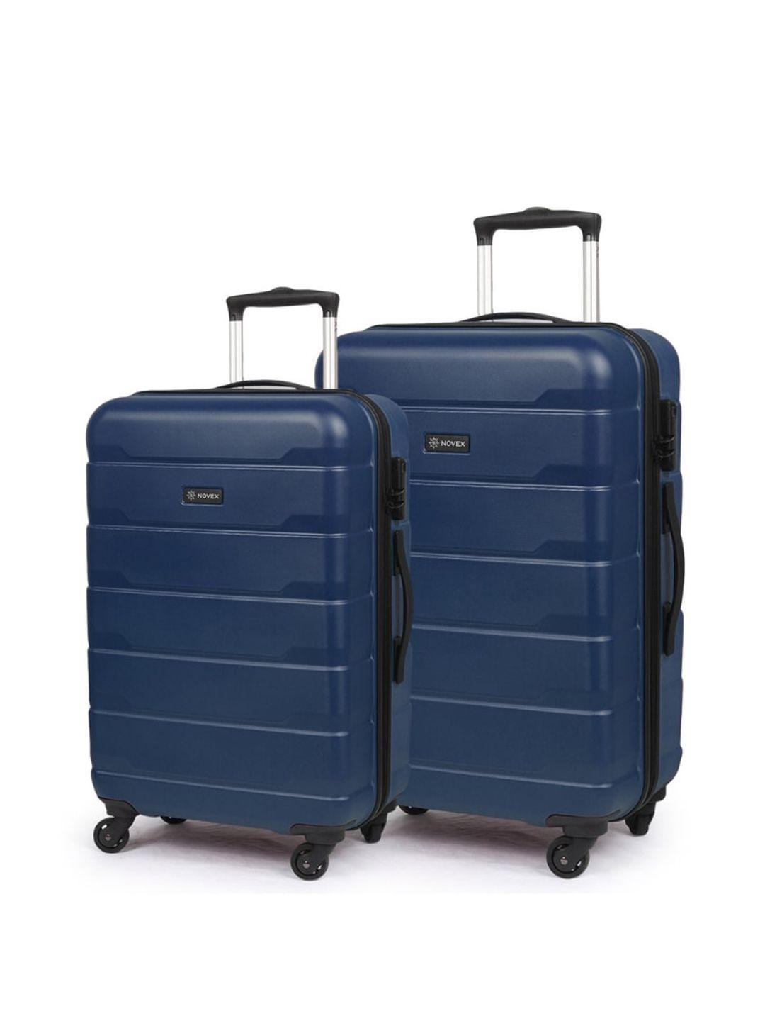 novex unisex set of 2 blue textured hard-sided trolley suitcases