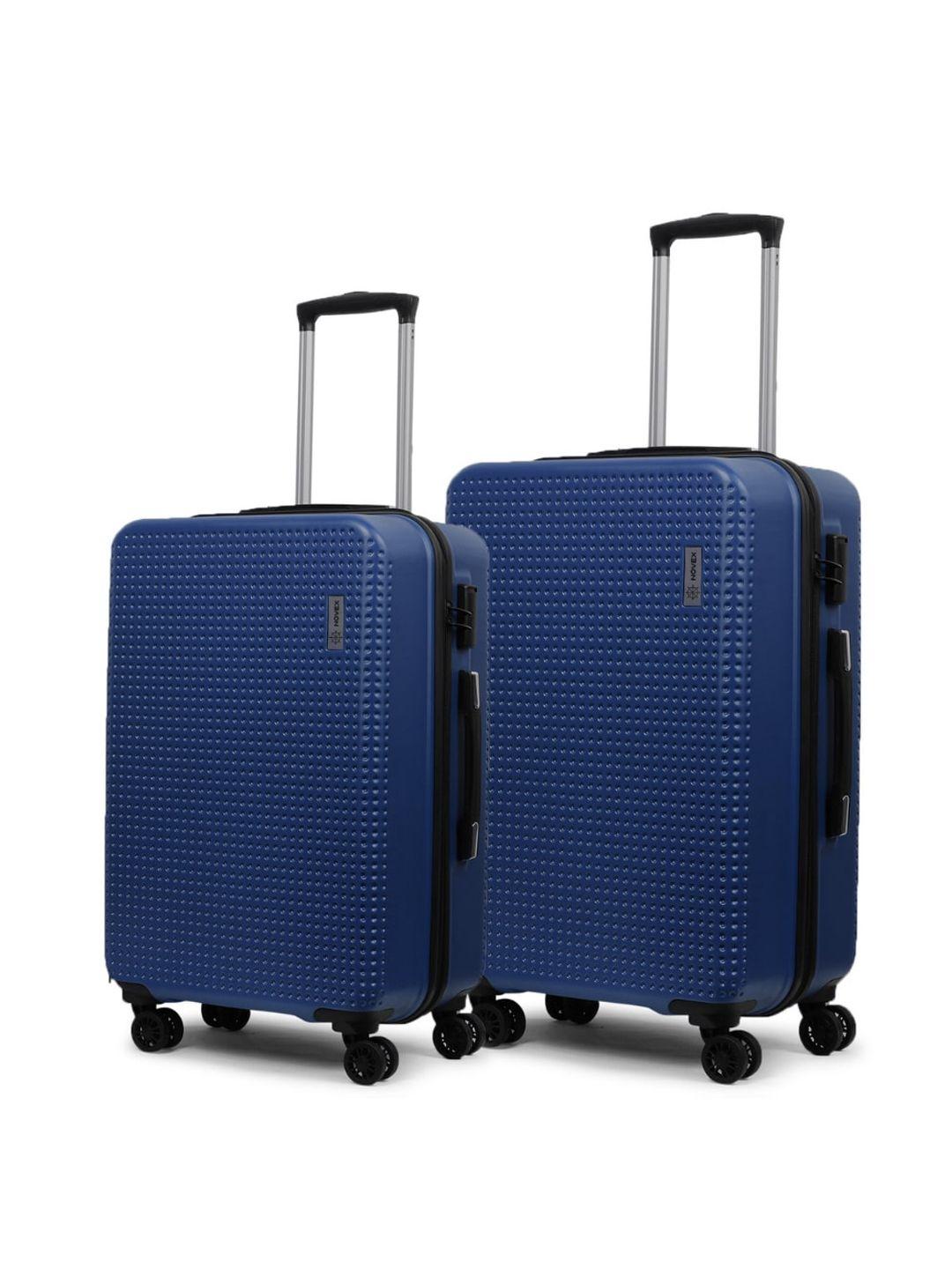 novex unisex set of 2 blue textured hard sided trolley suitcases
