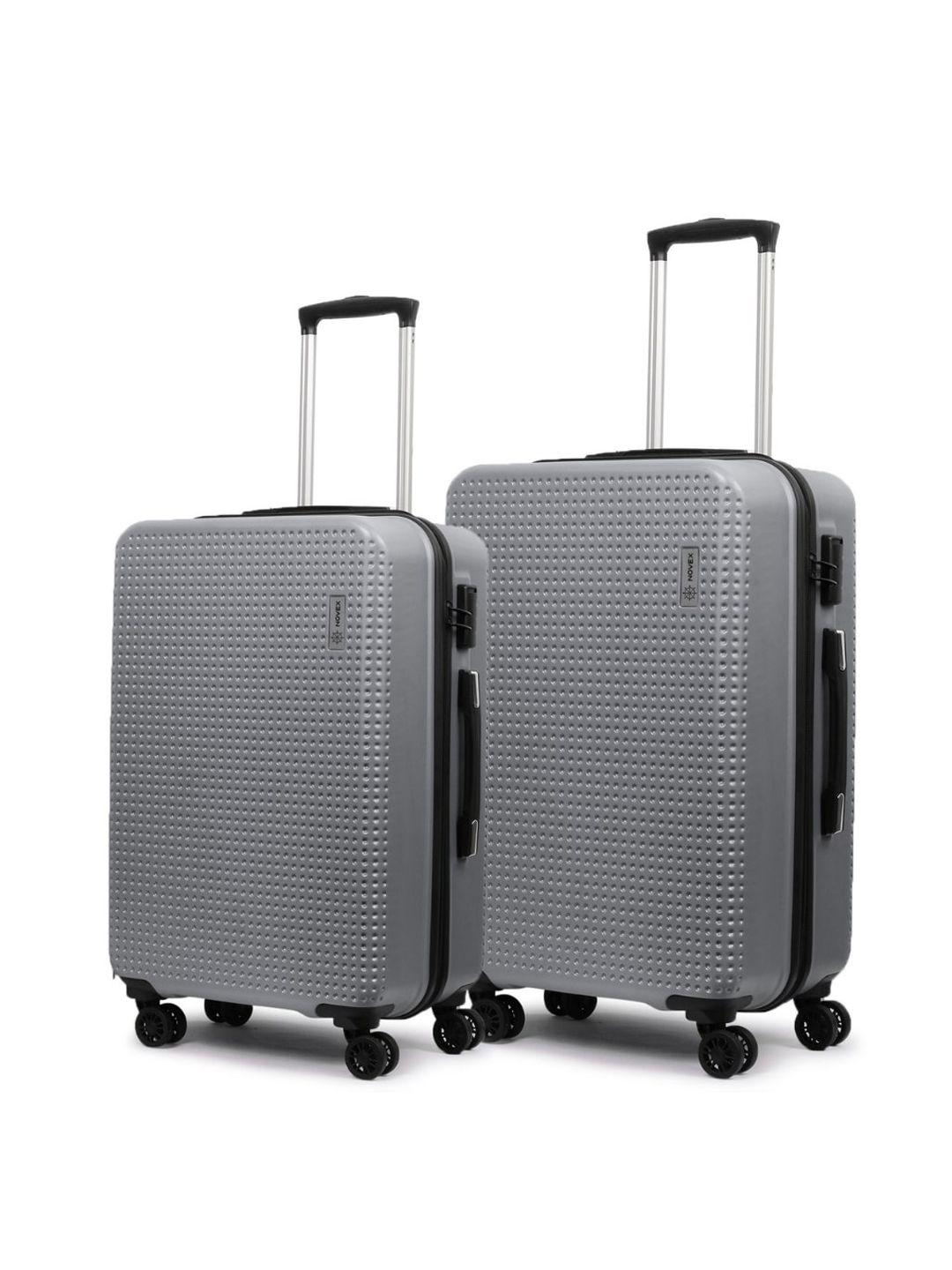 novex unisex set of 2 charcoal grey textured hard-sided trolley suitcase