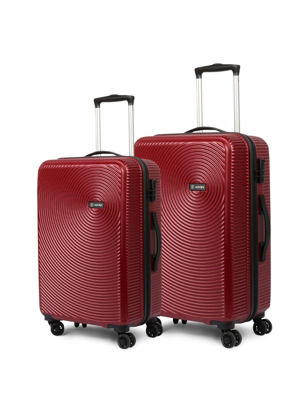 novex unisex set of 2 red textured hard-sided trolley suitcases