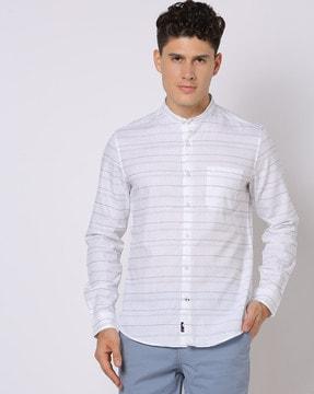 np-06 striped slim fit shirt with band collar