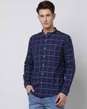 np-35 bsc checked slim fit cotton shirt