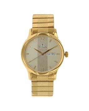 np1580ym05 champagne dial golden stainless steel strap watch