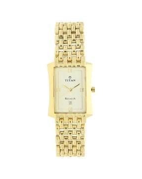 np1927ym05 white dial golden stainless steel strap watch