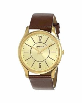 np77082yl01w essentials champagne dial leather strap