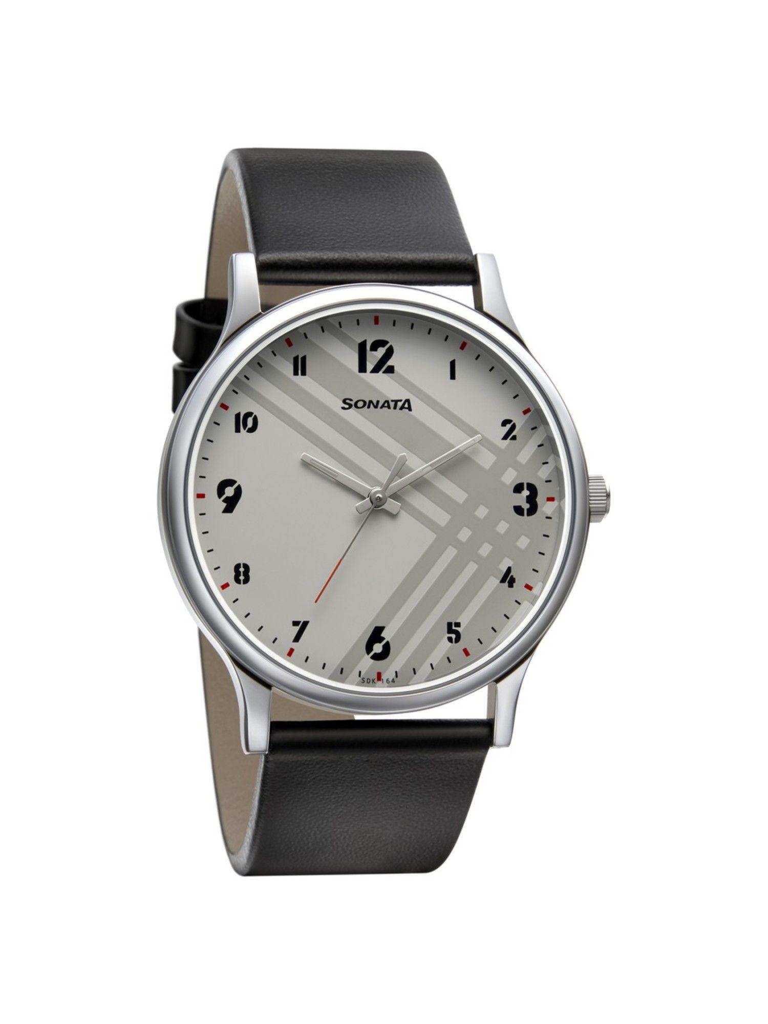 np77105sl01w grey dial analog watch for men