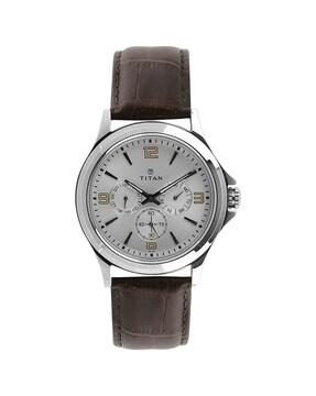 nq1698sl01 silver dial brown leather strap watch